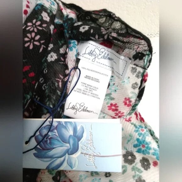 NEW Libby Edelman Infinity Scarf Floral Black White with Multicolor Flowers - Picture 5 of 8